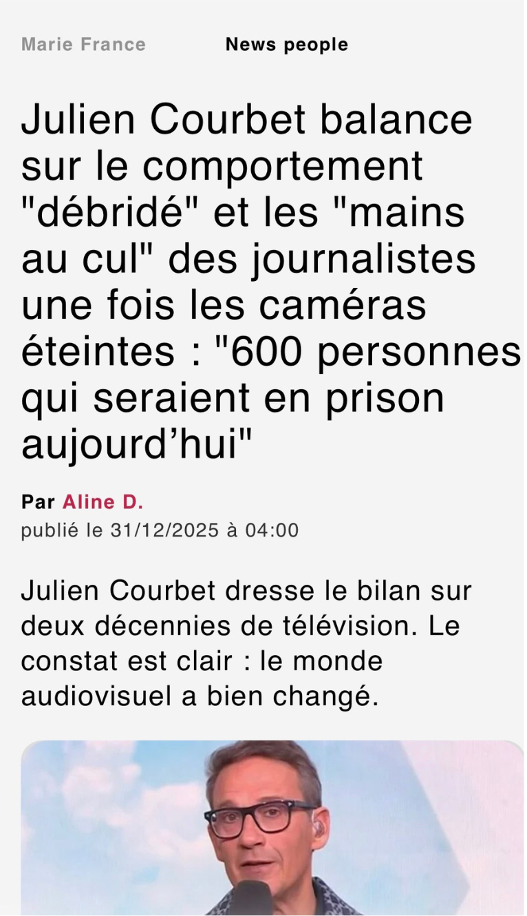 Capture d'écran de l'article Marie France sur l'épisode Julien Courbet d'Unchained