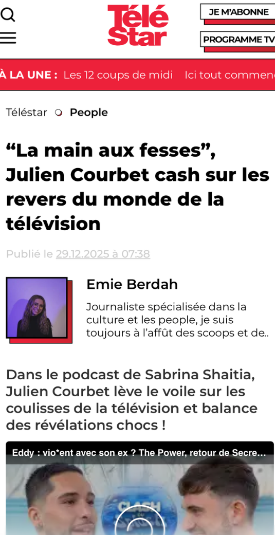Capture d'écran de l'article Télé Star sur l'épisode Julien Courbet d'Unchained