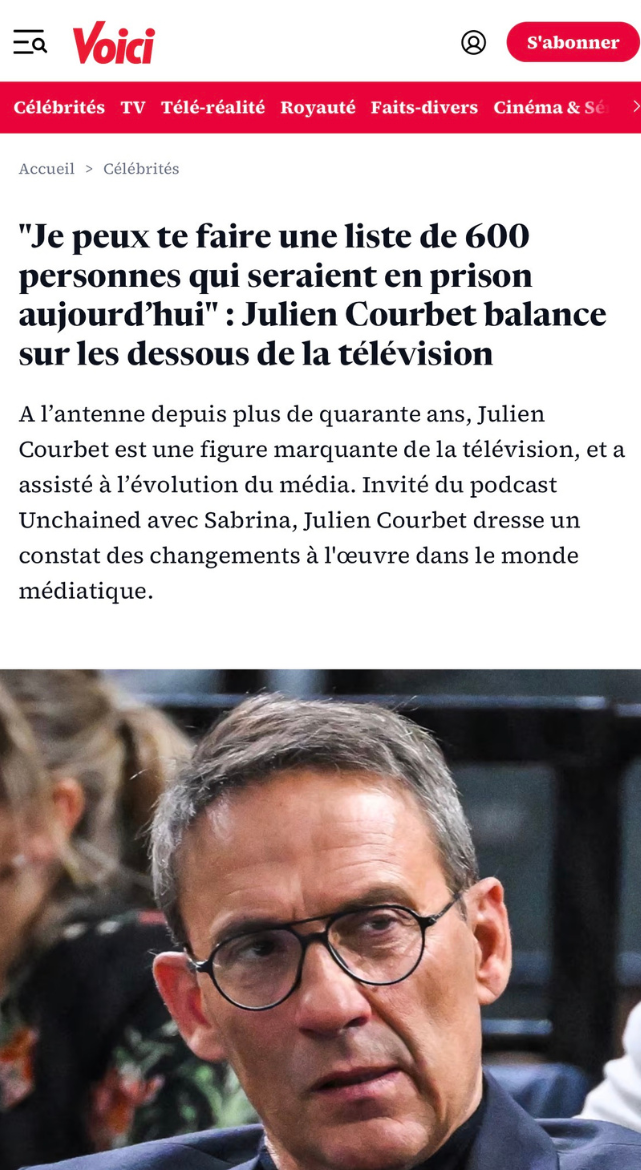 Capture d'écran de l'article Voici sur l'épisode Julien Courbet d'Unchained